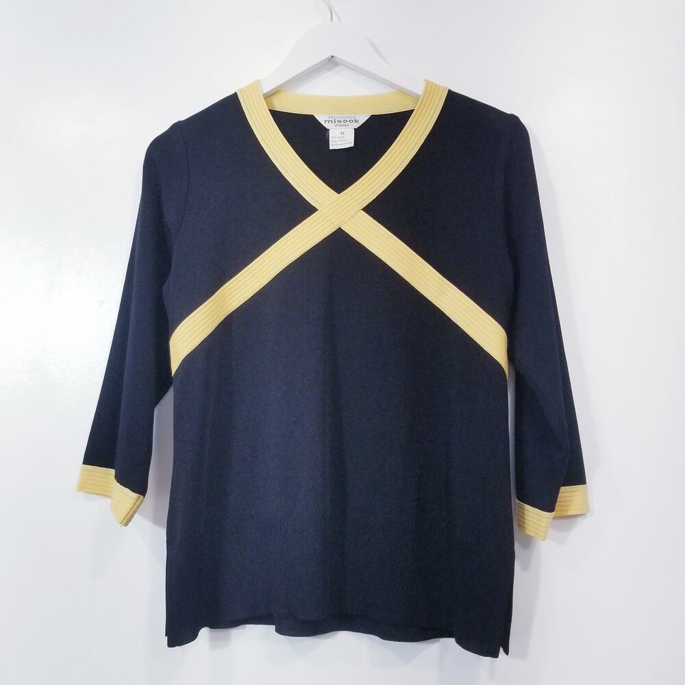 Exclusively Misook Knitwear Black Yellow Blouse